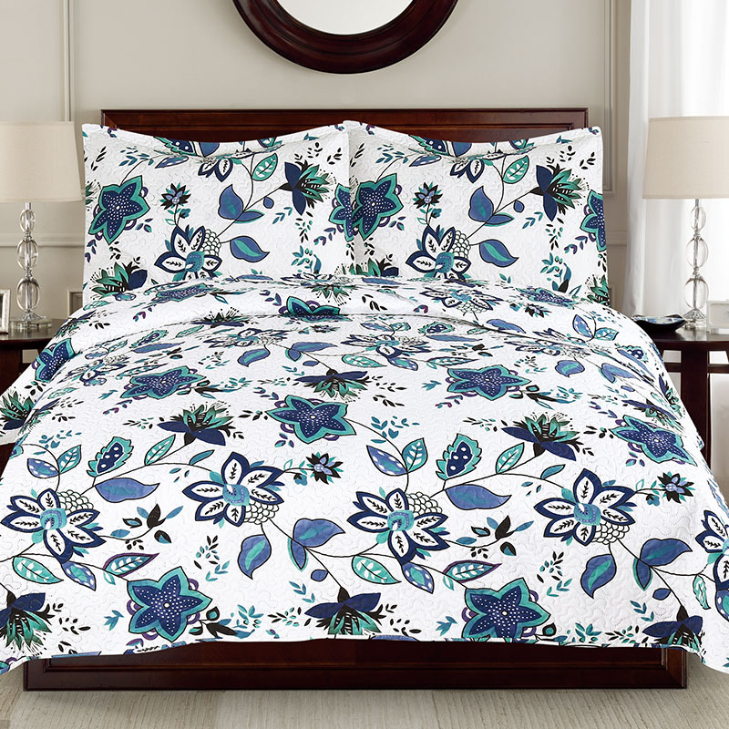 blue flower print bedspread