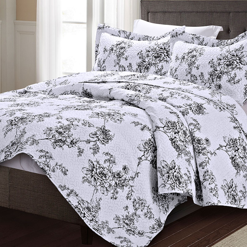 black rose print bedspread 3pc set