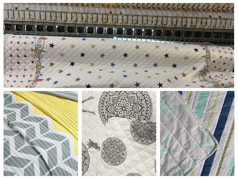 quilted bedspread in different stitching patterns